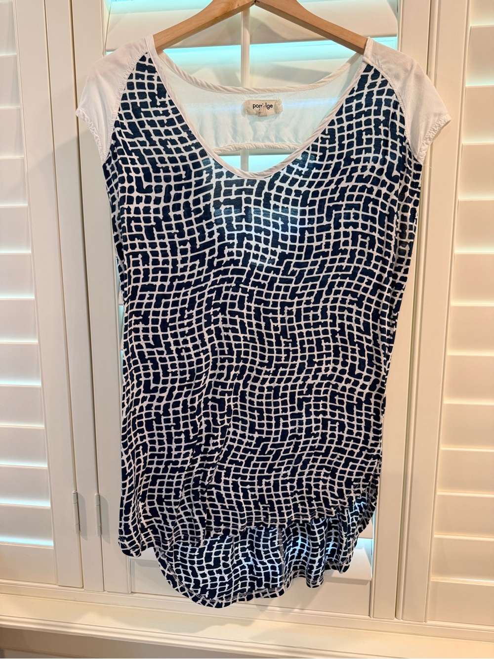 Navy & White Patterned V-Neck Tunic